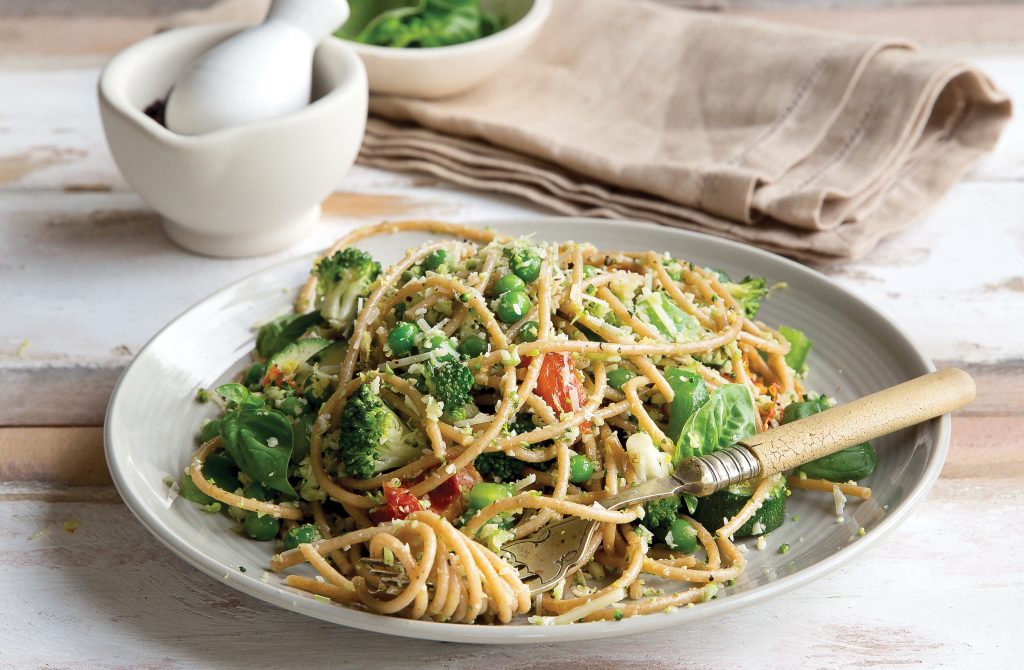 Green vege-packed spaghetti
