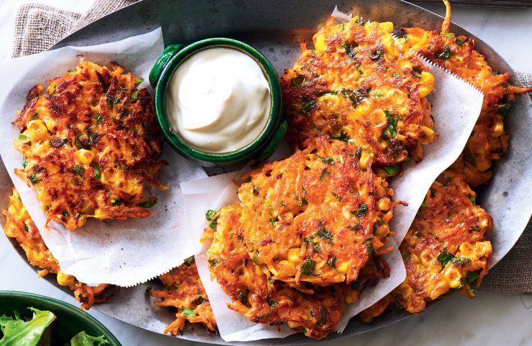 Sweet potato, salmon and corn fritters - Healthy Food Guide