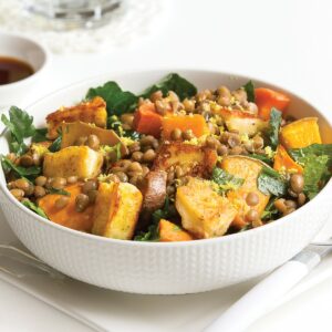 Lentil and haloumi salad with pomegranate dressing