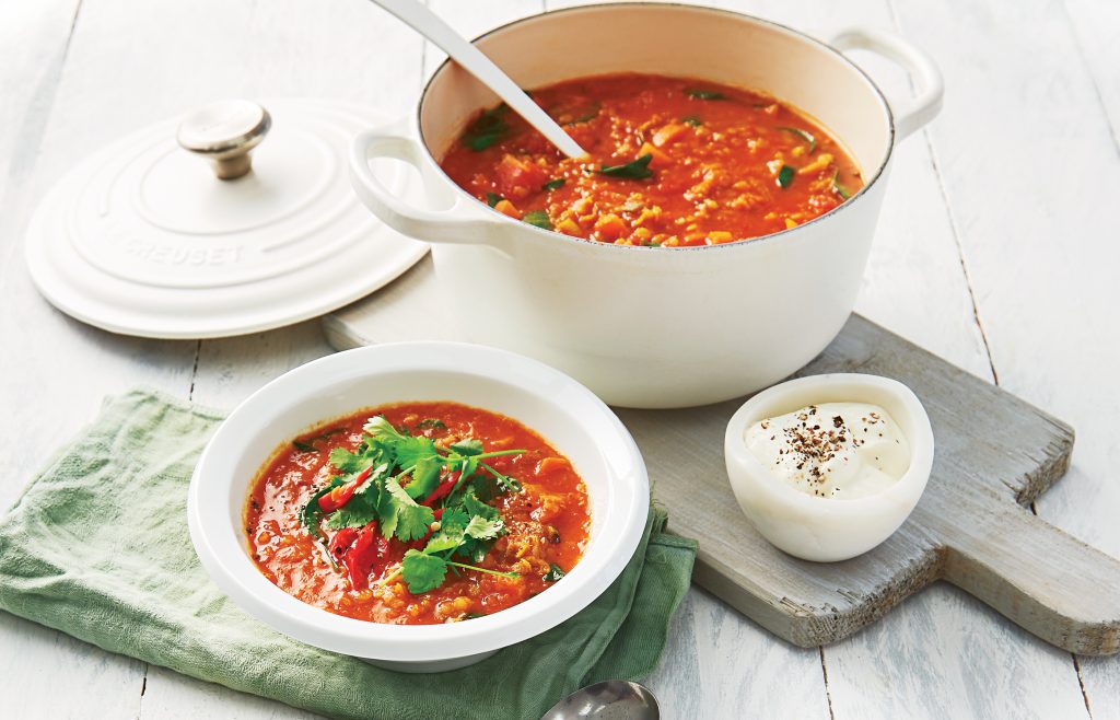 Lentil, tomato and ginger curry soup