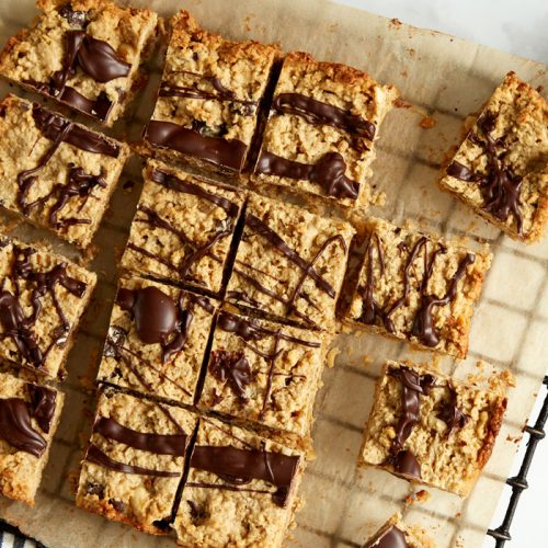 Nutty oat and chocolate slice
