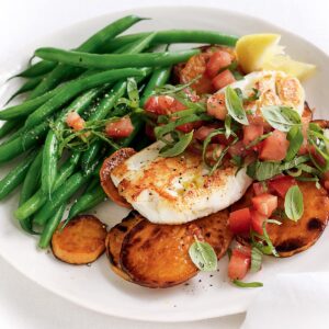 Pan-fried snapper with tomato and basil salsa