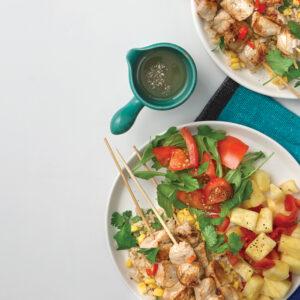 Pork skewers with fresh pineapple and chilli salsa
