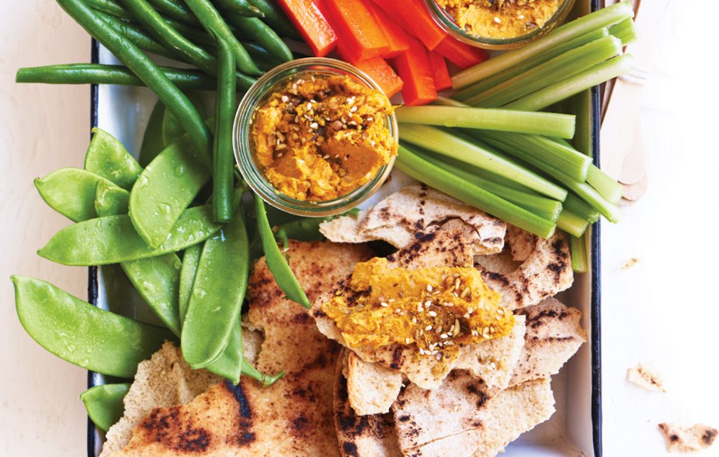 Pumpkin hummus with dippers