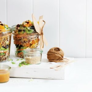 Tri-coloured quinoa salad jars