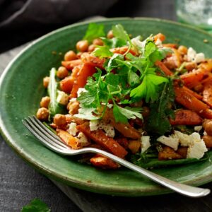 Roasted carrot and feta salad with dukkah