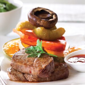Steak and roasted vegetable stack