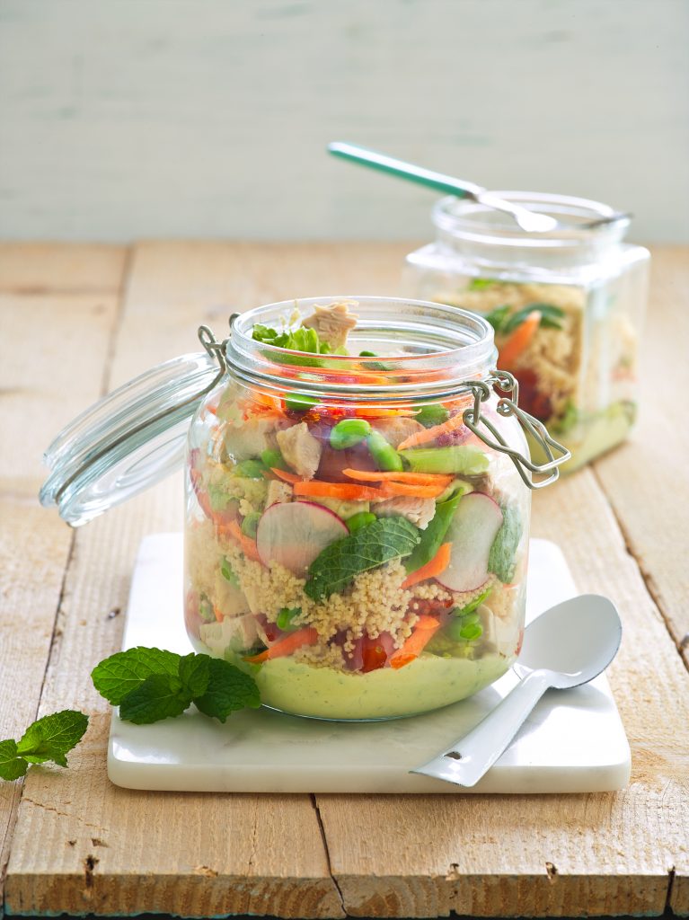 Summer vegetable and chicken jar salad