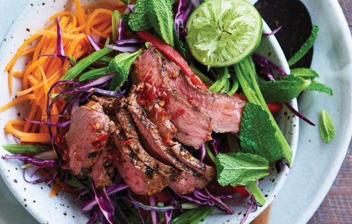 Vietnamese barbecued beef, kumara and mint salad