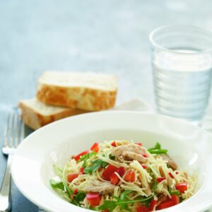 Angel hair pasta with salmon and chilli