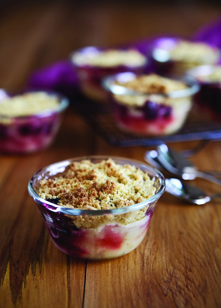 Apple and blackcurrant crumbles