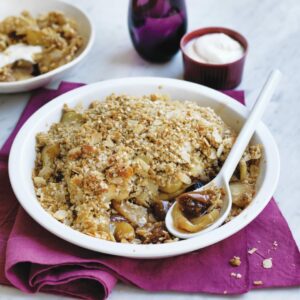 Apple and fig crumble with almond chia topping