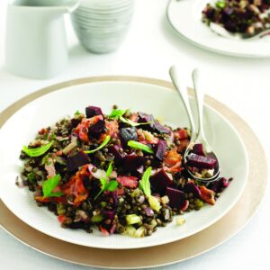 Bacon, beetroot and lentil salad