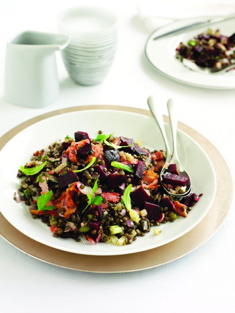 Bacon, beetroot and lentil salad