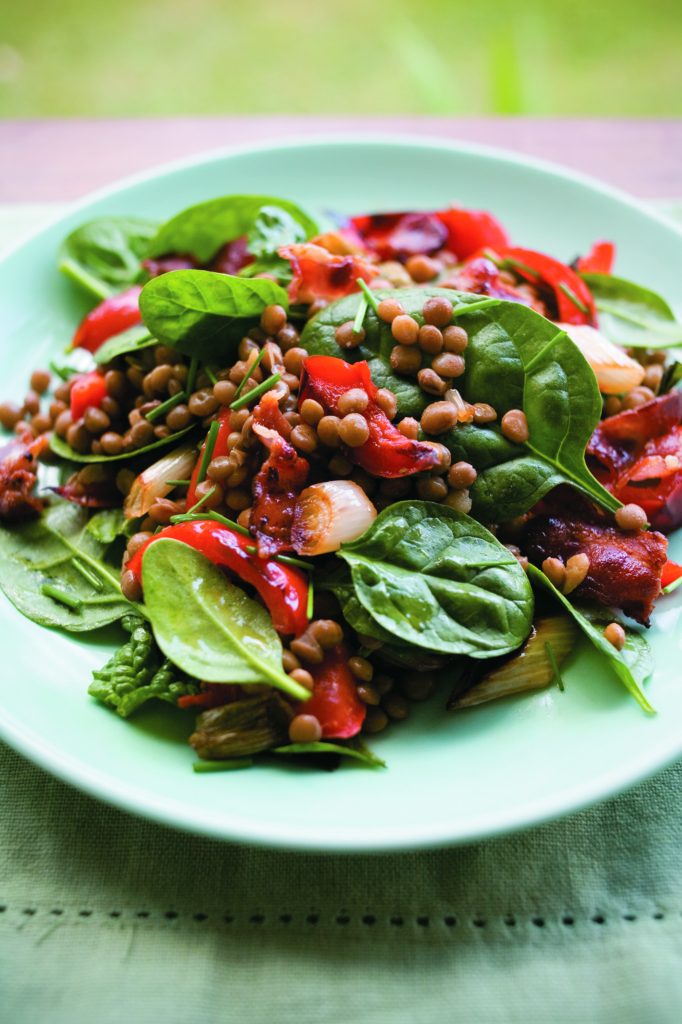 Balsamic lentils with bacon and capsicum