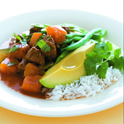 Beef curry with avocado