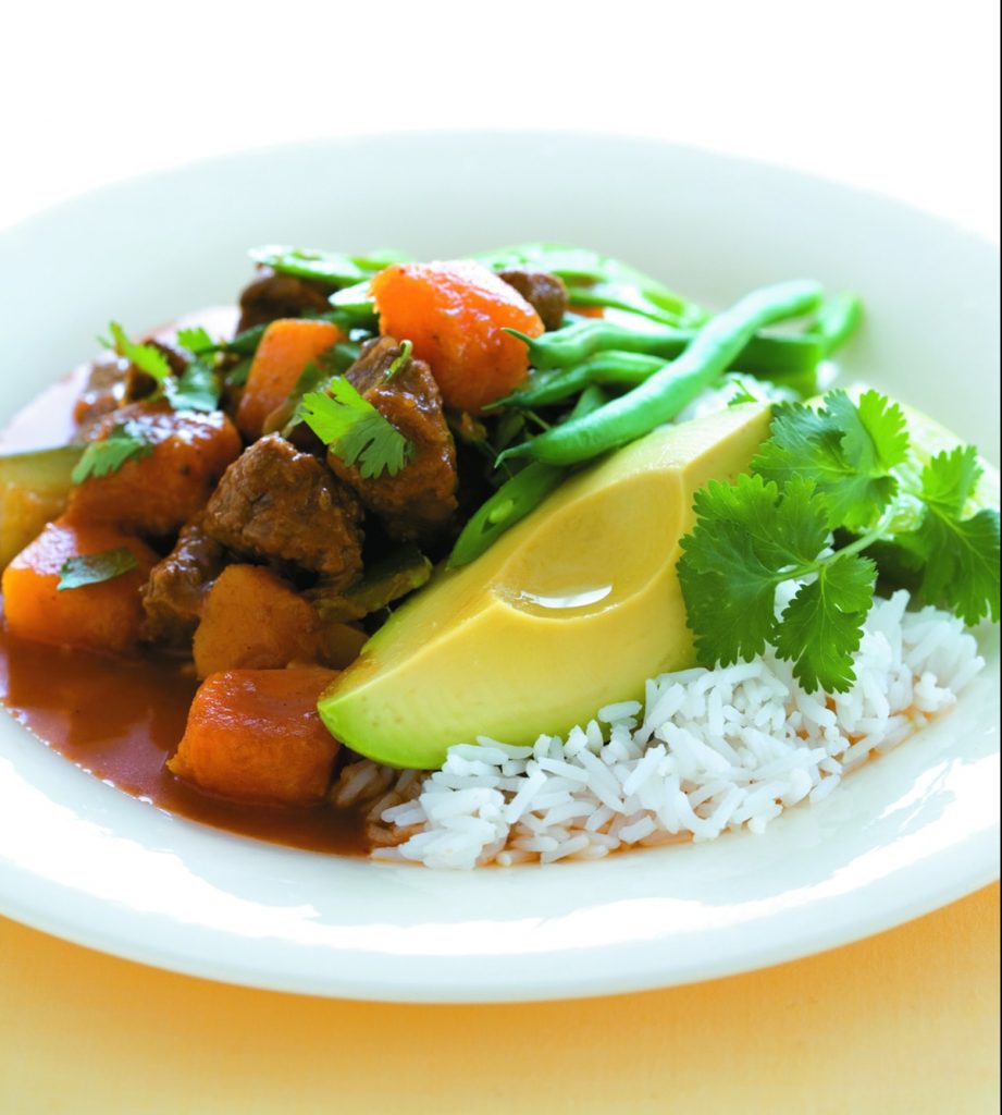 Beef curry with avocado