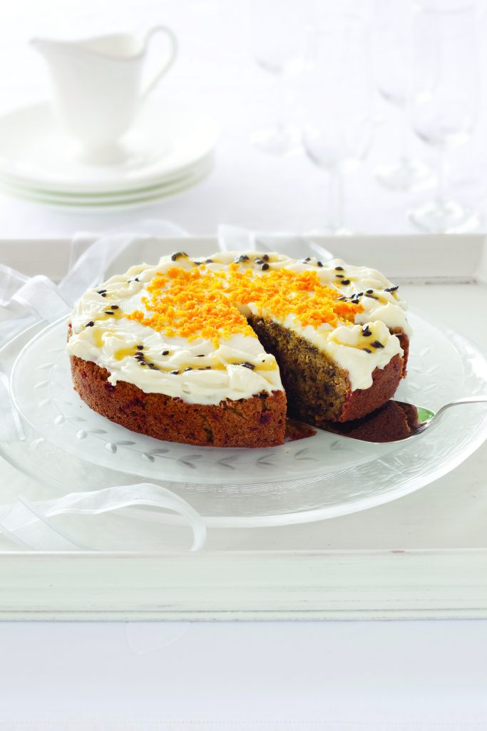 Beetroot cake with orange frosting