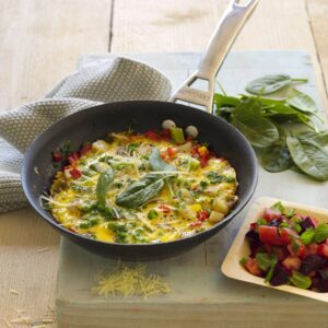 Capsicum omelette with beetroot and tomato salsa