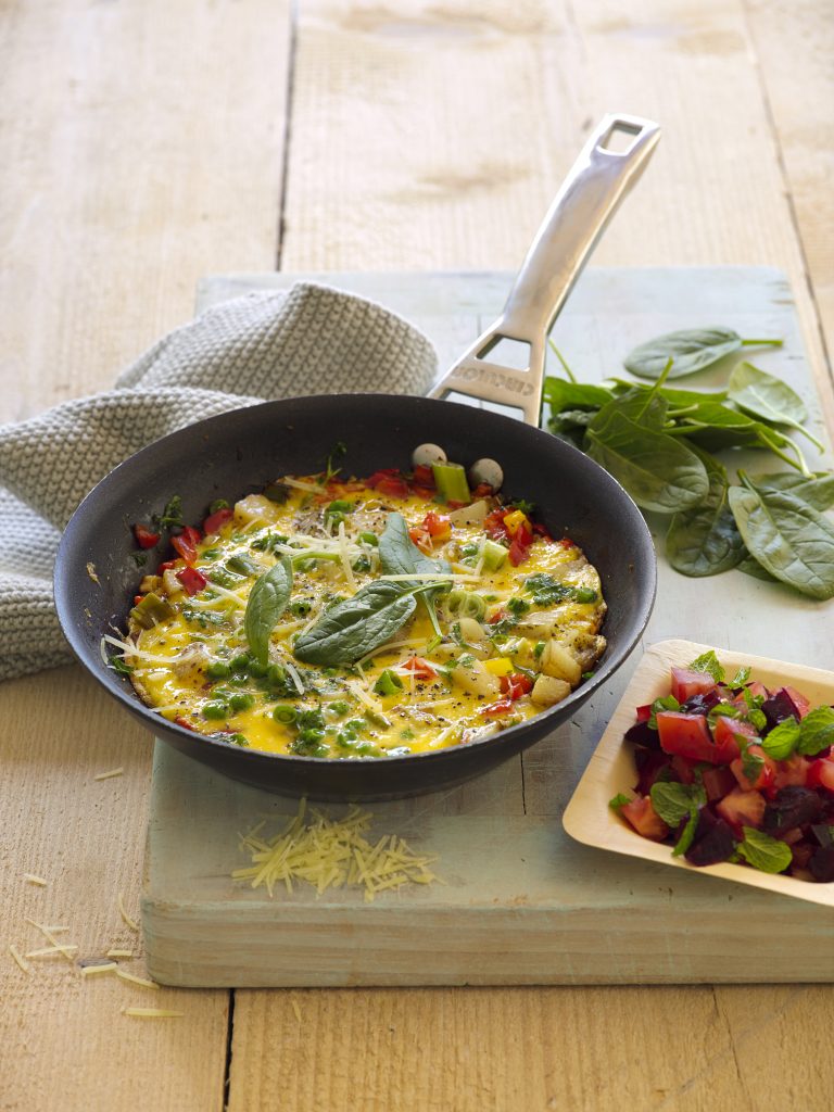 Capsicum omelette with beetroot and tomato salsa