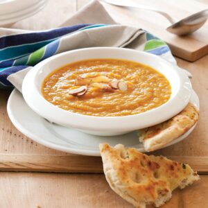 Carrot and caraway soup with toasted almonds