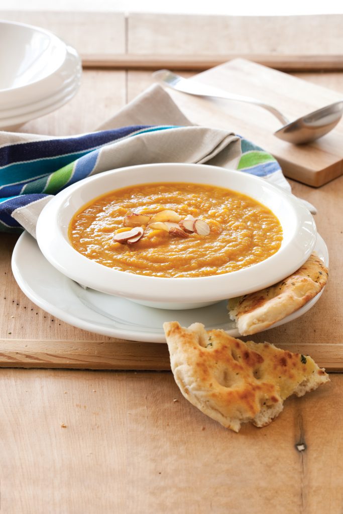 Carrot and caraway soup with toasted almonds
