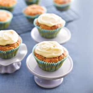 Carrot cupcakes with pineapple and raisins