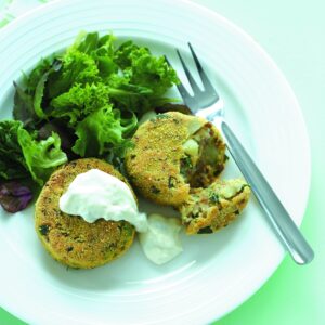 Carrot and lentil patties with tzatziki