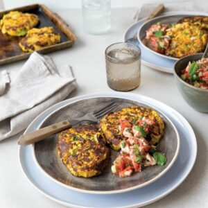Cauliflower, lentil and pumpkin fritters with minty salsa