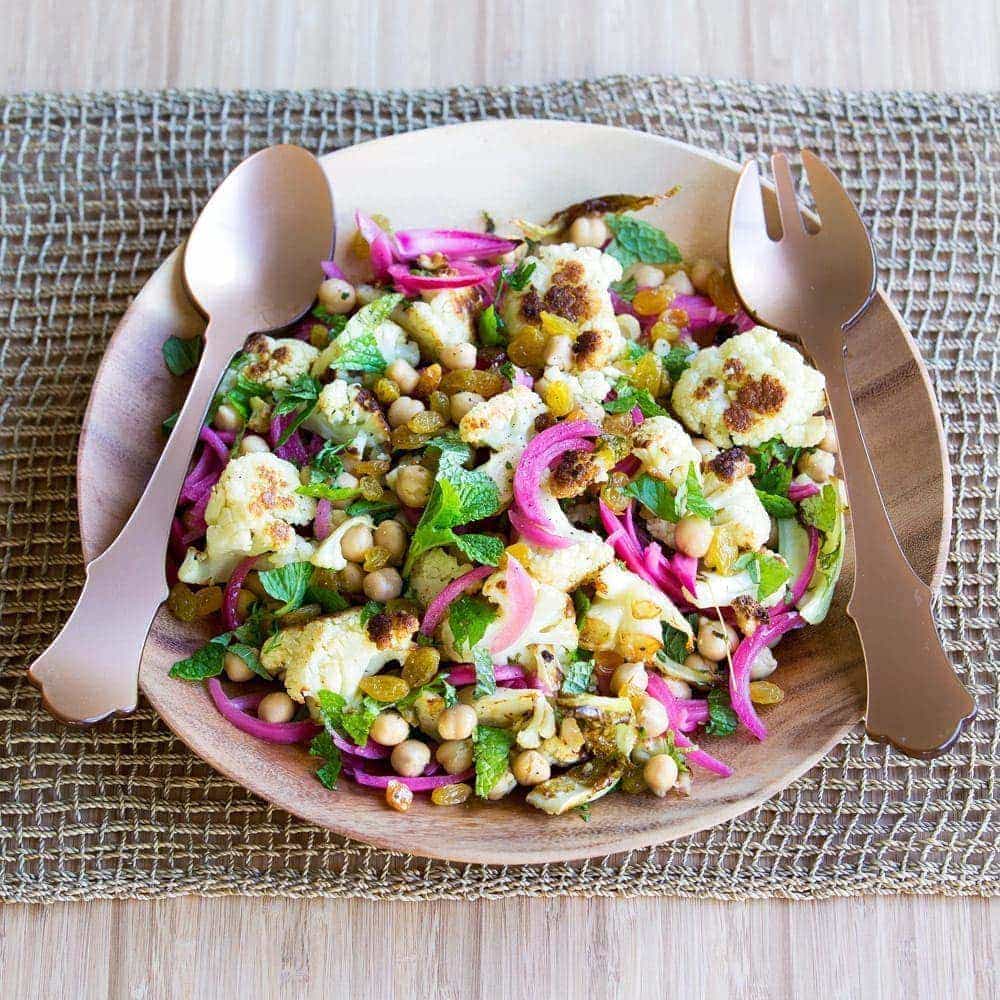 Chargrilled cauliflower salad with chickpeas and quick-pickled onions