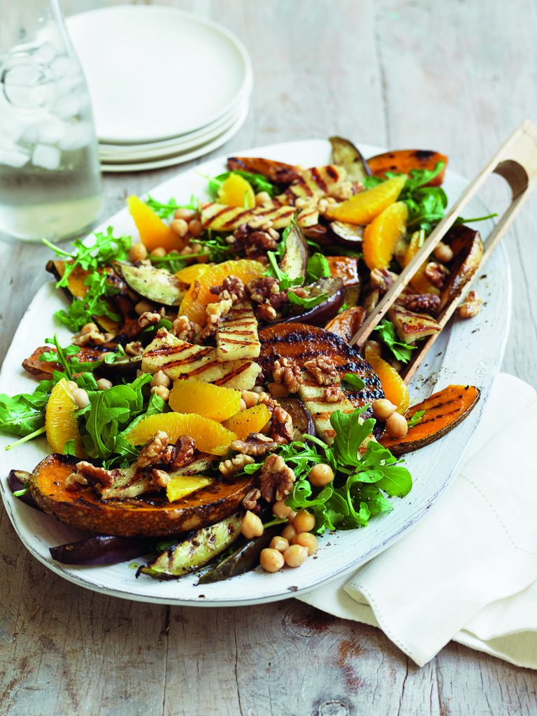 Chargrilled pumpkin and haloumi salad with chickpeas