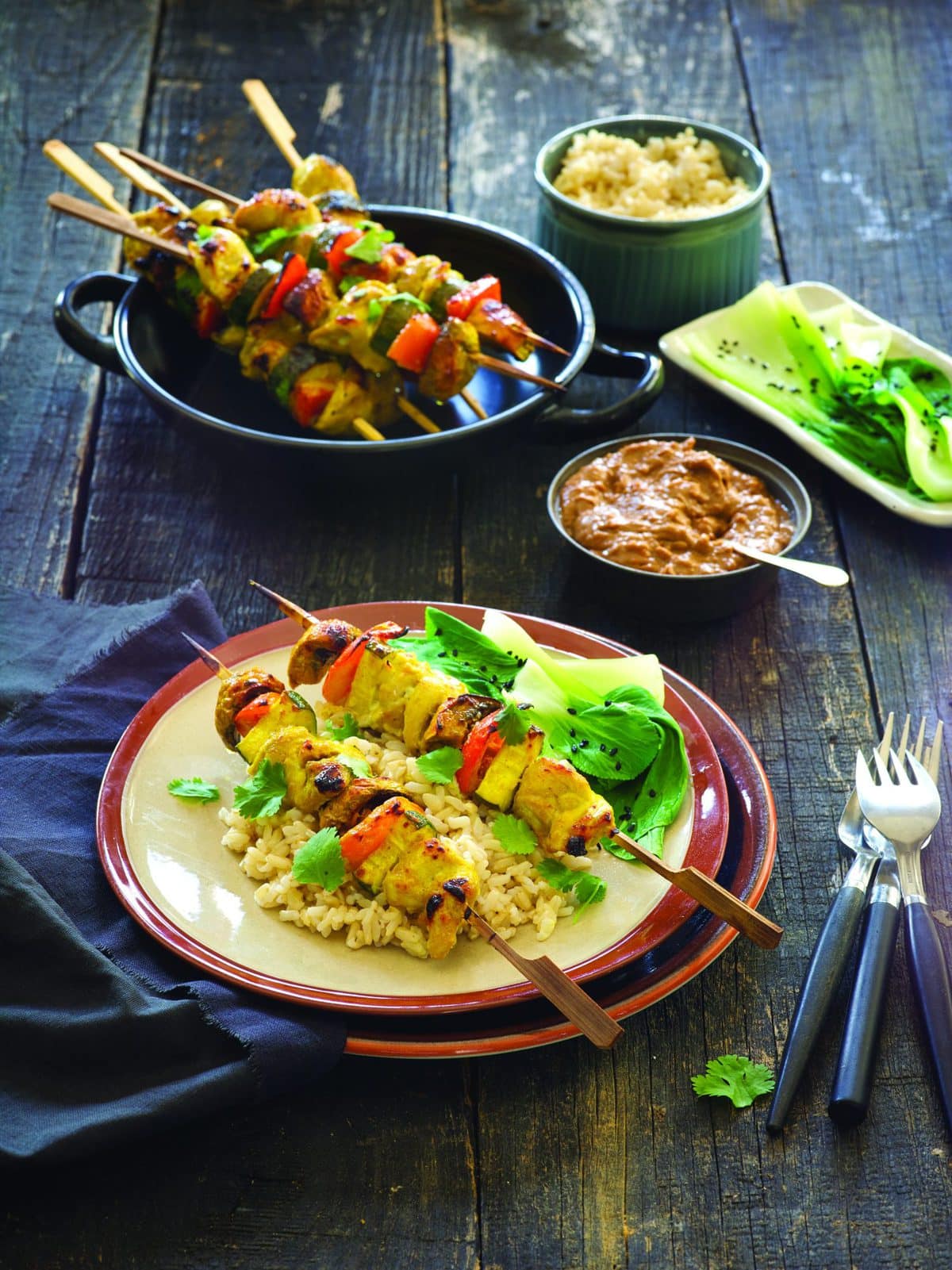 Chicken satay skewers with peanut dipping sauce - Healthy Food Guide