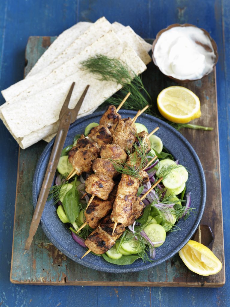 Chicken shawarma with cucumber and dill salad