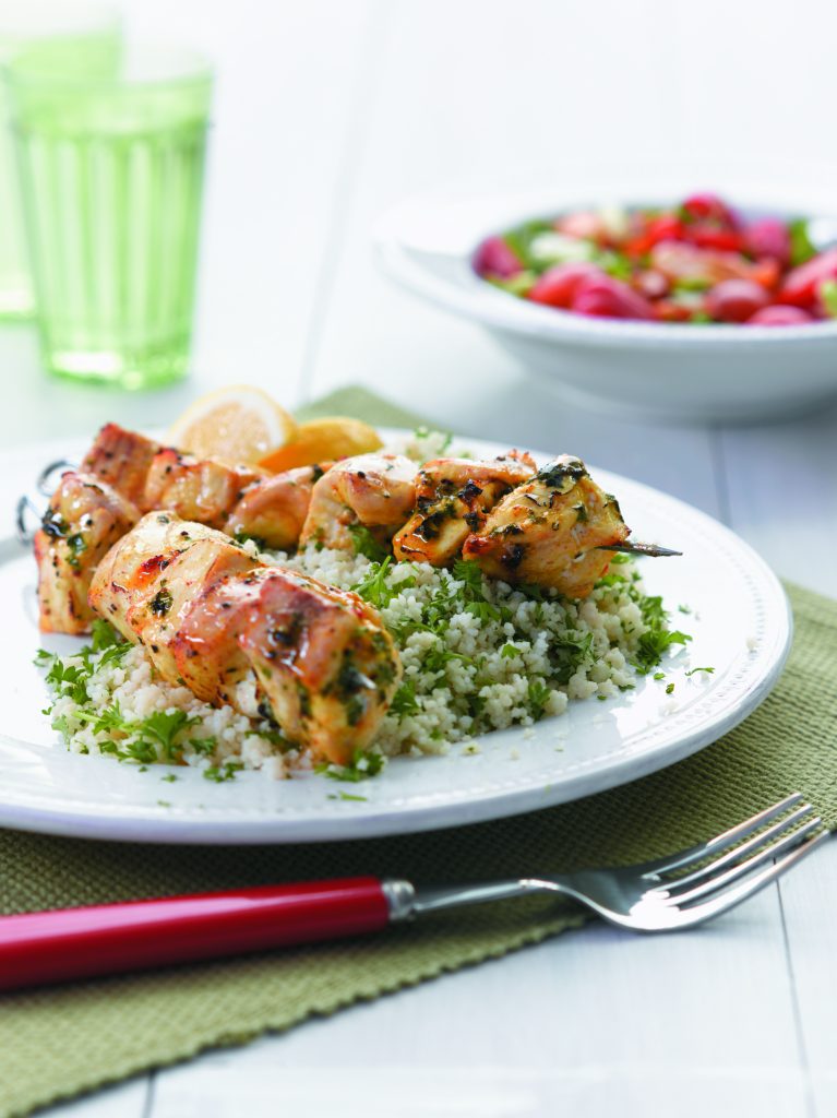 Citrus fish kebabs with couscous