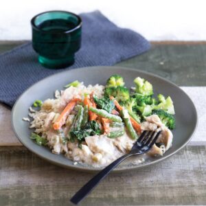 Coconut soy baked fish with veges and rice