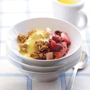 Delicious pear and raspberry crumble
