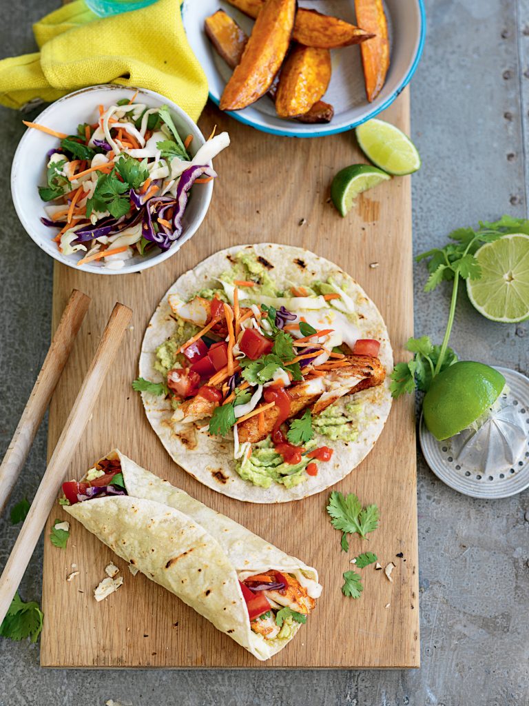 Fish tacos with cabbage and coriander salad