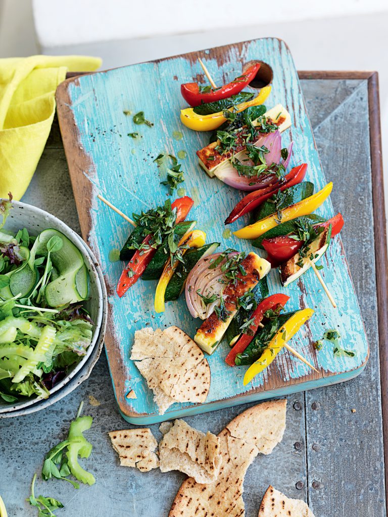 Haloumi, courgette and capsicum kebabs