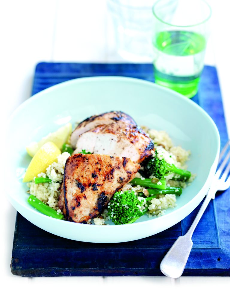 Honey and thyme roasted chicken with couscous