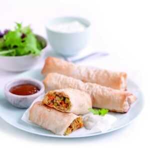 Indian-spiced vegetable and cheese parcels