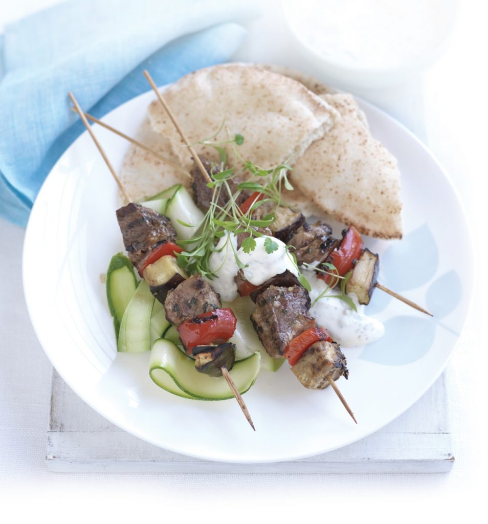 Lamb kebabs with courgette salad