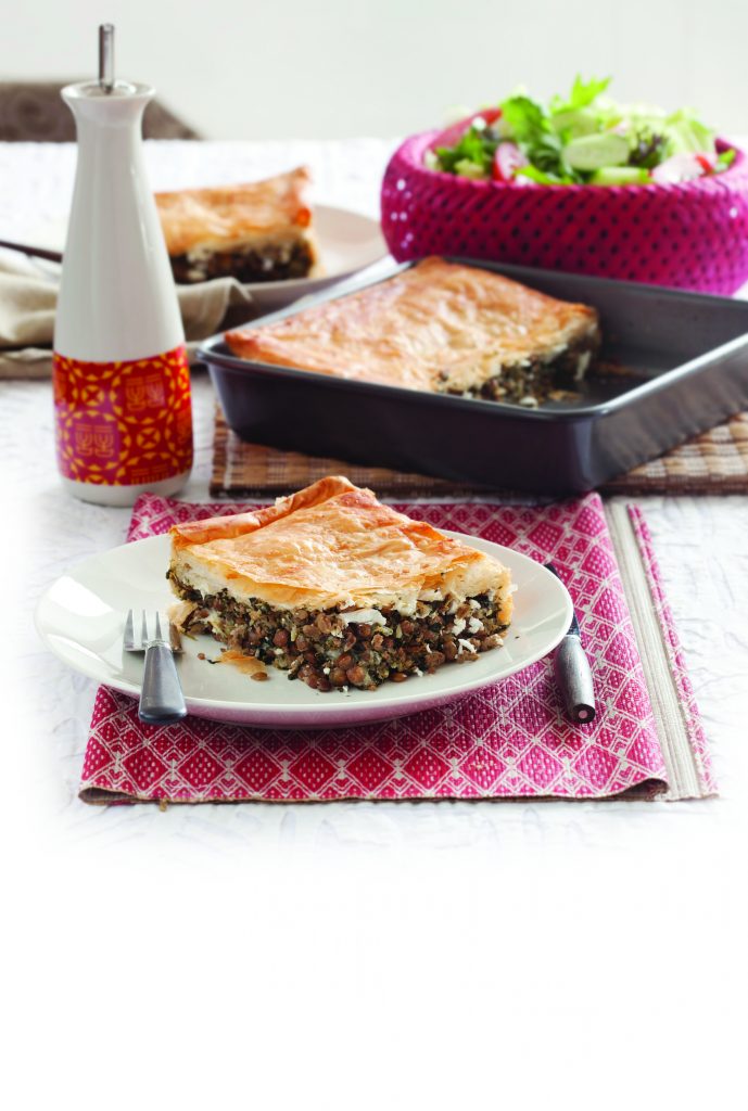 Lamb, lentil and spinach pie