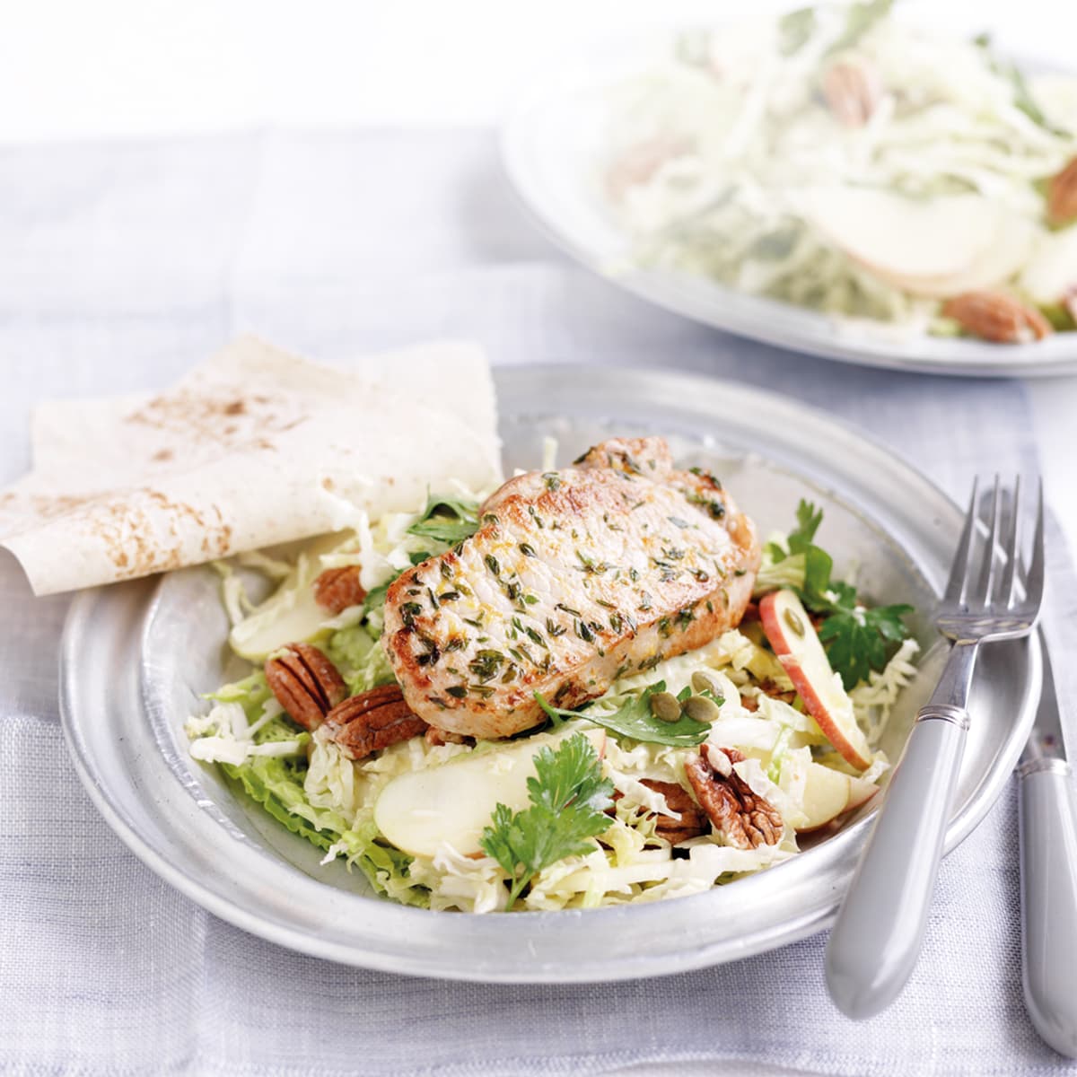 Lemon and thyme pork with cabbage salad - Healthy Food Guide