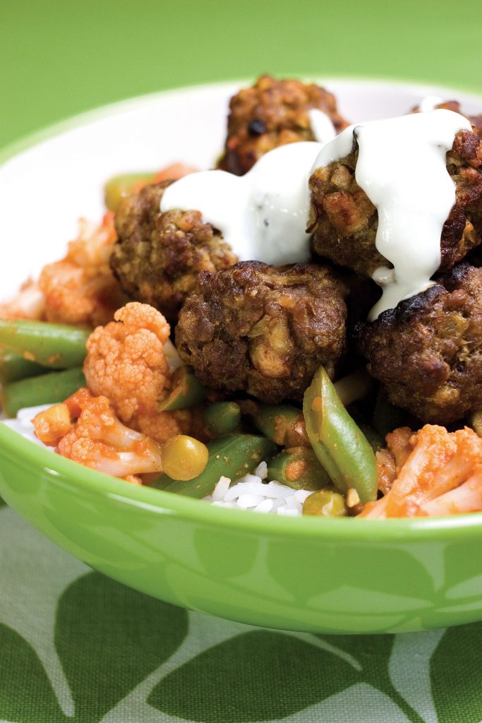 Madras meatballs with spiced vegetables
