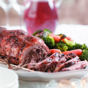 Maple-glazed pork with cranberry and pecan stuffing