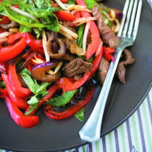 Marinated steak with bean sprouts and basil