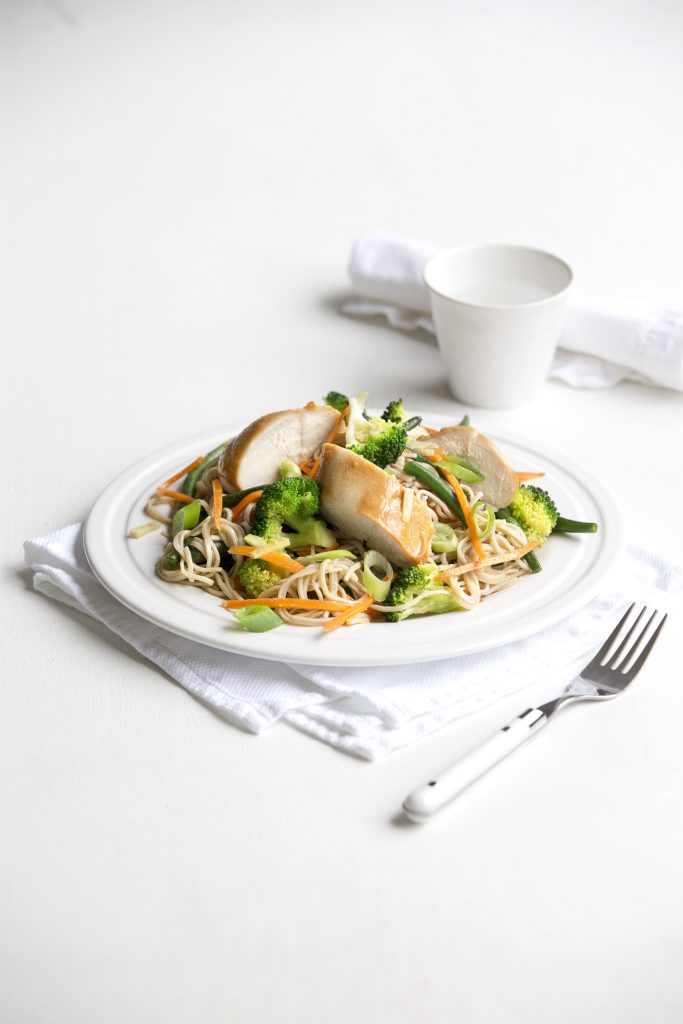 Miso chicken and soba noodle salad