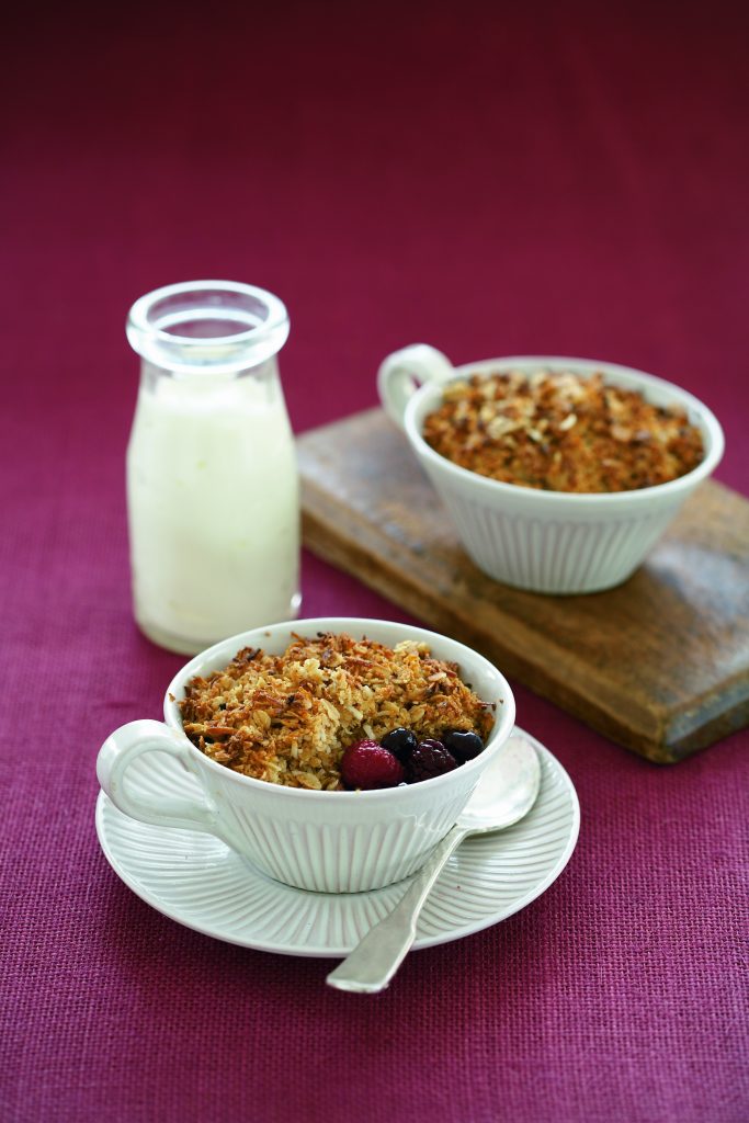 Mixed berry and coconut crumble