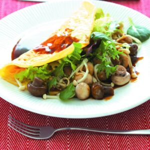 Mixed mushroom omelette with soy glaze