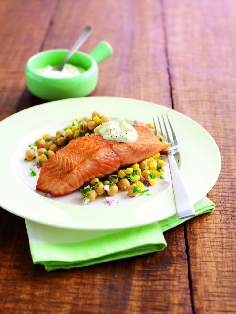 Pan-fried salmon with chickpea salad